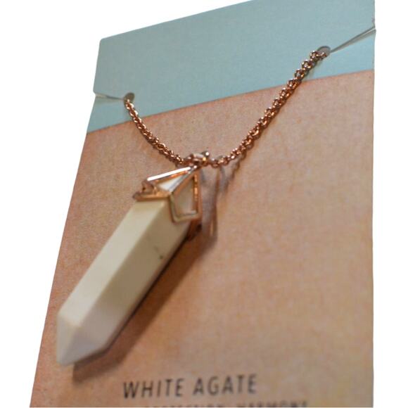 MACY'S Genuine White Agate Pendant Necklace w/ Rose Gold Hardware, 34" Chain - Picture 3 of 4